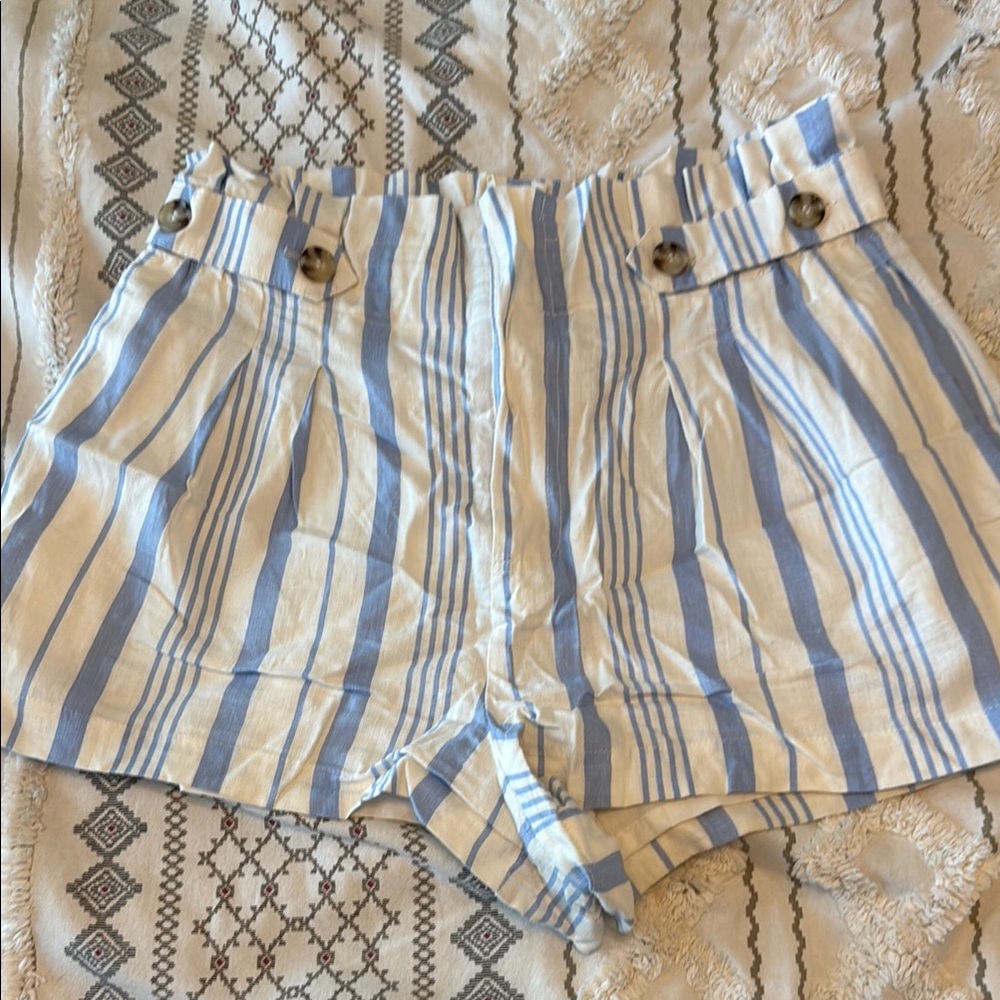 Forever 21 High Waist Blue and White Striped Shorts